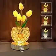 Tulip Birthday Gifts Crystal Lamp,Flower Table Lamp USB Rechargeable,3 Color Dimming Night Light Bedroom Living Room Decoration,Valentine Day,Mothers Day,Christmas Day Gift (Tulip)