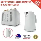 Soft Touch 4 Slice Toaster And 1.7L Kettle Set Electric Kitchen Combo Grey