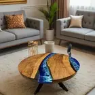 Resin Ocean Wave Coffee Table, Round Epoxy Wood Coffee Table Live Edge table top