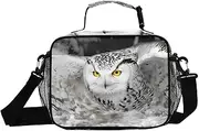 Owl White Closeup Insulated Lunch Box for Women Men - Ideal for Work, Picnics - Includes Adjustable Shoulder Strap