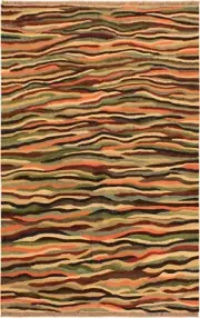 Tribal Turkish Kilim Madie Beige/Blue Wool Rug - 2'10'' X 4'5''