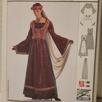 Burda 2509 Sewing Pattern MEDIEVIL DAMSEL Reenactment COSPLAY Costume Size 10-24