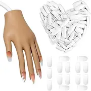 Pack of 100 Two Sizes Interchangeable Nail Tips, Large Small, Professional Practice Hand for Nail Design, Adjustable Nail Model, White