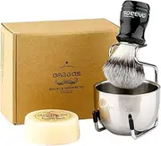 Anbbas Synthetic Badger Hair Shaving Brush,Stainless Steel Shaving Stand and Bowl,Goat Milk Shaving Soap 100g for Men Wet Shave Kit