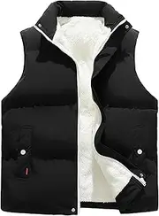 [Generic] Men's Velvet Winter Vest Stand Collar Lightweight Work Outerwear Warm Sleeveless Jacket For Hiking Travel