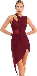 [TiaoBug] Latin Dance Dress for Women One Shoulder Long Sleeves Asymmetrical Hem Tango Salsa Performance Dance Dresses