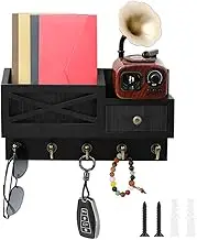 Key Holder for Wall, Practical Key and Mail Holder, Multifunctional Mail Organizer Wall Mount with Storage Hooks and Drawer for Modern Farmhouse Decor