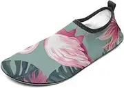 [BTCOWZRV] Water Shoes for Women Men Tropical Leaves and Flamingo Water Sports Shoes Slip-on Breathable Lightweight Athletic Aqua Sock