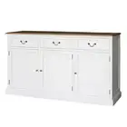 Hamptons 3 Drawers Sideboard Buffet in White with Natural Top