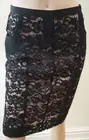 NINA RICCI Black Cotton Blend Lace Pink Underlay Evening Pencil Skirt UK10 BNWT
