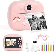 Sicilaien Kids Camera Instant Print, 48MP Kids Digital Camera Instant with 3 Rolls Print Paper & 32G TF Card, 1080P Video Recording Selfie Toy for Boys Girls 3-12 Birthday Christmas, Pink