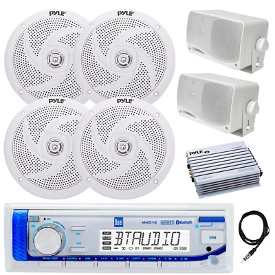 Marine Bluetooth Receiver, Amplifier, 4x 6.5" + 2x 3.5" White Speakers, Antenna