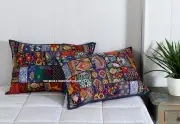 Cushion Pillow Patchwork Cover Handmade Turkish Rug Indian 16*24 Sofa Home Decor