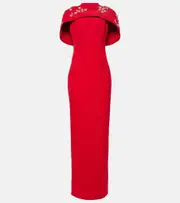 [Safiyaa] Safiyaa Embroidered caped crêpe gown AU 14 red