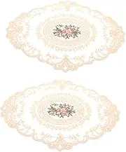 HAKIDZEL Elegant Lace Table Mats Embroidered Coasters Vintage Pattern Set of 2 Table Decor