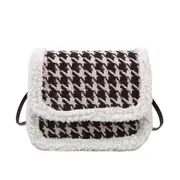 Portable Women PU Plush Messenger Bag Autumn Plaid Pattern Small Shoulder Clutch Fashion Exquisite Shopping Bag