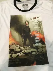 Star Wars™ Rebel JYN ERSO Women’s WHITE RINGER TEE SHIRT LARGE FREE SHIPPING
