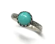8mm Blue Green Amazonite Ring Symmetrical Flower Crown 925 Sterling Silver