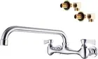 Wall Mount Commercial Sink Faucet with 12” Swivel Spout Polish Chrome Brass Util