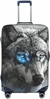 [Pvinnk] Blue Eyes Wolf Print Protective Luggage Cover Elastic Washable Suitcase Protector Travel Gear Protector, White, Small