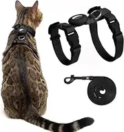 VKPETFR Cat Harness and Leash Set with Airtag Holder, Escape Proof, Adjustable, Lightweight, Soft, Medium (Neck Girth: 8-11 inches, Chest 11.5-17.5 inches), Black