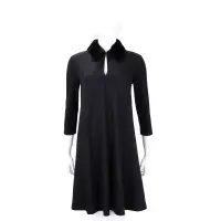 在飛比找Yahoo奇摩購物中心優惠-Max Mara 黑色可拆式毛領設計七分袖洋裝