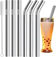 Vinaco Stainless Steel Smoothie Straws, 0.5'' Extra Wide Reusable Metal Drinking Straws for Milkshakes, Bubble Tea, Smoothie, Set of 6 Jumbo Drinks with 1 Cleaning Brush