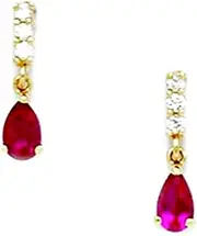[JewelryWeb] 14k Yellow Gold Red CZ Simulated Diamond Pear Shaped Drop Screw Back Earrings 13x3mm Stud Earring for Women