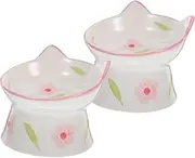 Gatuida 2pcs Elevated Cat Feeder Ceramic Pet Feeding Bowls with Unique Cat Ear Design Non Slip Base for Food and Water for Home Decor and Pet Comfort