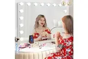 Vanity Mirror with Lights, Bluetooth, 18 LED Bulbs, USB Charging, 3 Color Lighting Modes, Tabletop/Wall Mount