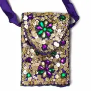 7" Beaded Mask Gold Cross Body Bag Mardi Gras Beaded Sequin Bag PURSE parade mas