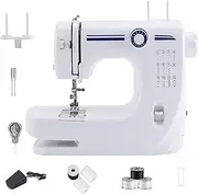 Household Portable Sewing Machine Built-in 12 Stitches and LED, Double Needle Sewing Machine Can Eat 8-Layer Denim, Electric Sewing Machine with Foot Pedal for Beginners