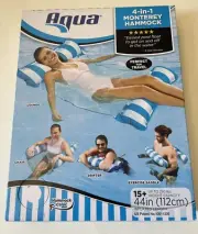 Aqua Inflatable Monterey 4 In 1 Hammock Pool Float, Blue & White Stripe