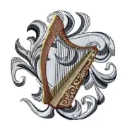Musical Instruments Harp with Baroque Background Embroidered Iron on/Sew patch