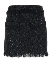 MSGM High-Waist Frayed-Trim Bouclé Mini Skirt IT42,IT38 Black