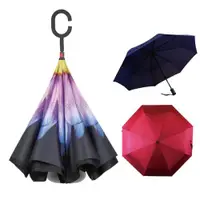 在飛比找ETMall東森購物網優惠-花紋反向傘 抗UV防風免持C型手柄晴雨傘 加三折自動傘