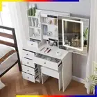 Dressing Table Stool Set Makeup with Slide LED Mirror Desk 6 Storage Drawers