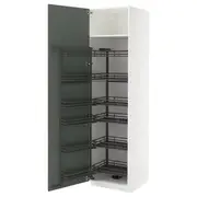 METOD high cabinet with pull-out larder, white/Nickebo matt grey-green, 60x60x220 cm