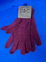 Adult gloves small NEW mixed fabric RED blue band very warm EB00629 BIN 019