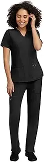 [healing hands] Scrub Set for Women, Professional V-Neck Top with Comfortable Drawstring Pant with 5 Pockets - 100200, Black, XX-Large