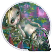 Fine Fantasy Art Water Lily Pond Monet Mermaid Round Beach Towel