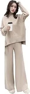 [UIOKLMJH] Winter Tracksuit 2 Piece Pant Suits for Women Knitted Long Sleeve Two Piece Set Top and Pants Women Suit Outwear