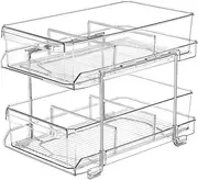 XICEN 2 Tier Clear Pull Out Cabinet Organizer for Pantry Organiser, Medicine Cabinet Storage Bins, Kitchen Storage and Organisation, Under Sink Storage Drawer Organiser for Countertop, Bathroom