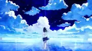 Anime long hair girls walking sky brunette Playmat Gaming Mat