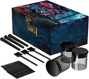 Large Bamboo Box with Combination Lock, Wooden Printed Decorative Storage Box with Upgraded Tray, Stash Storage Lock box with Glass Jars, Tubes, Brushes, Resealable Bags as Great Gift (Mushroom)