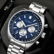 42MM CADISEN Quartz Luna Pilot Chronograph Watch Dive Waterproof Sapphire NEW