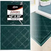 SlipToGrip Durable Door Mat - Green Plaid Design Entryway Rug - 42x35 inches, No-Slip and Washable - Indoor and Outdoor Use, Weatherproof - Ideal for Garage, Patio, and Front Entryway