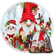 Christmas Gnome Snowman and Reindeer Round Beach Towel