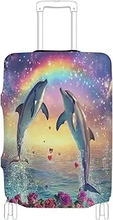 [Joisal] Great Wall Mountains Suitcase Protector Cover Tsa Approved Fit 18-32 Inch Luggage Identifiers for Suitcases, Valentine's Day Dolphins, S 18-20 in