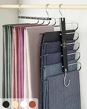 MORALVE Pants Hangers Space Saving - 2 Pack European Beechwood Scarf Jean Hangers - Closet Organizer Space Saver Pant Rack, Leggings Hanger, Scarf Holder With 360° Swivel Hook